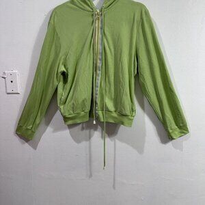Tori Richard Women’s Long Sleeve Green Zip Up Hooded Rainbow Stripe Jacket SZ XL